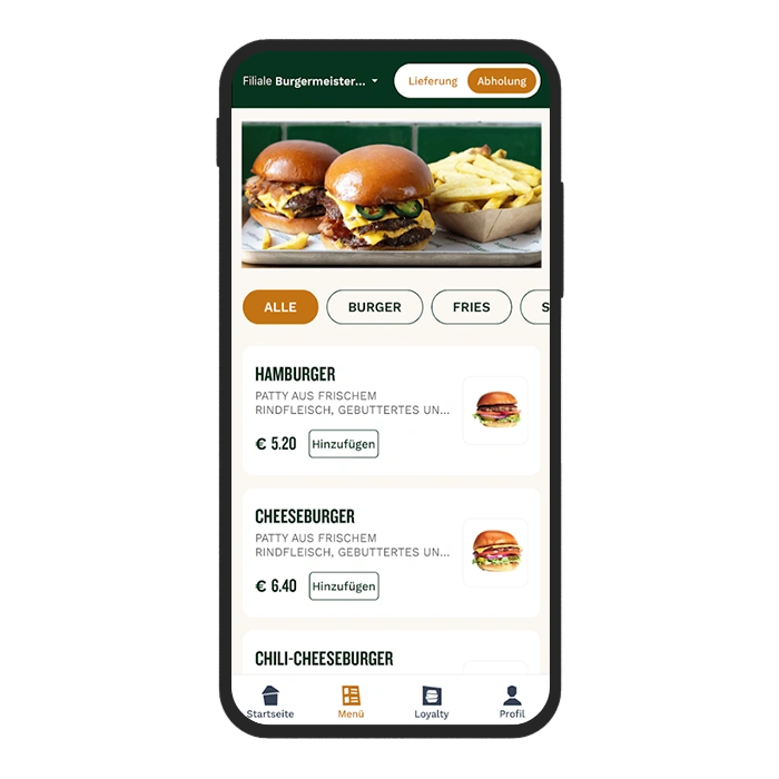 Burgermeister Mobile App features screen