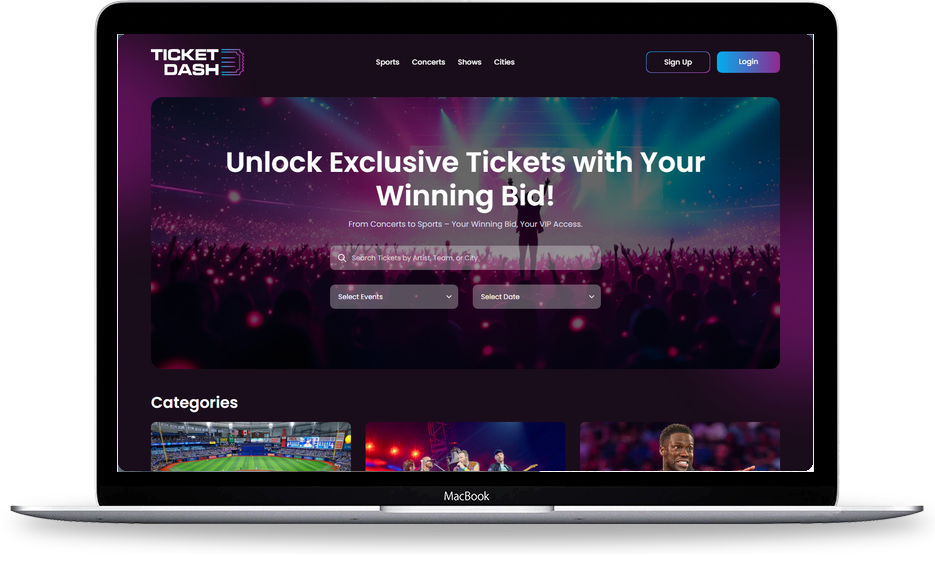 Ticket Dash homepage website screen