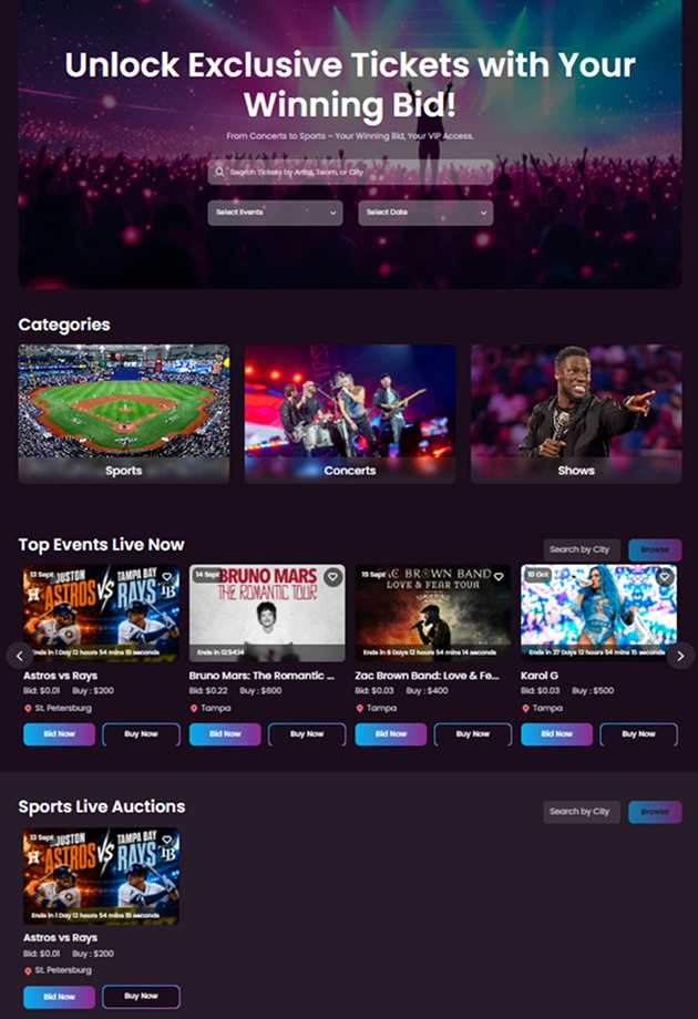 TicketDash Fan-First Live Auction Platform