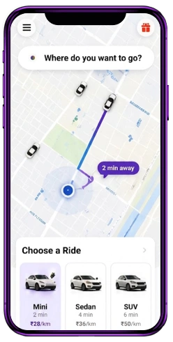 On-demand car rental app mobile interface