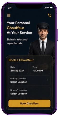 Chauffeur and driver-based rental app mobile interface
