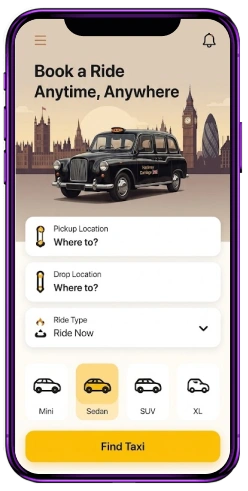 Taxi and ride booking app mobile interface