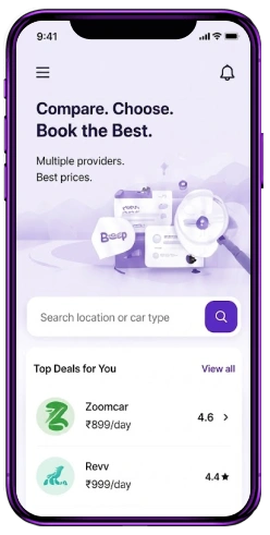 Car rental marketplace aggregator app mobile interface