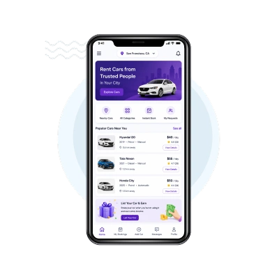 Peer-to-peer car sharing platform app interface