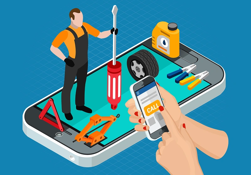 Car rental app maintenance and support services illustration