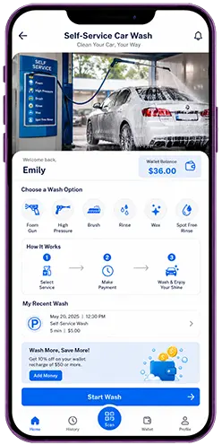 Self-service unattended car wash app