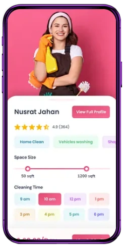 Home cleaning service booking app interface
