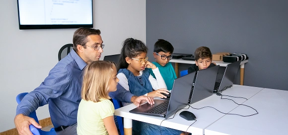 Cloud-based school management and automation solutions illustration