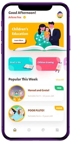 Smartphone mockup showing elementary and primary school tutor app screens