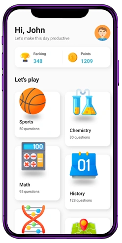 Smartphone mockup showing test preparation and quiz tutor app screens