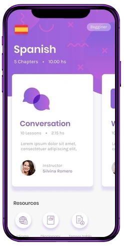 Smartphone mockup showing language learning tutor application