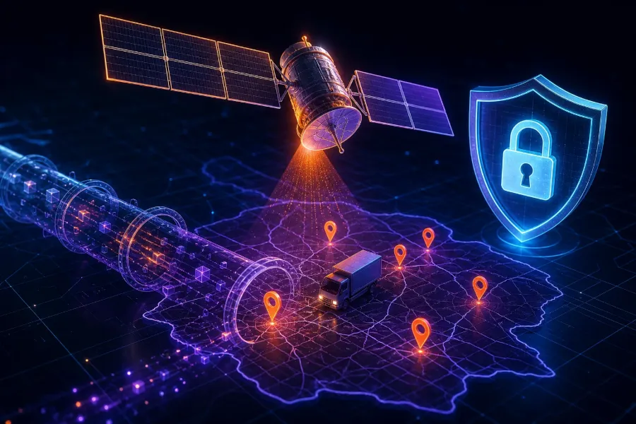 Satellite GPS tracking fuel delivery vehicle locations on a map