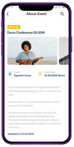 Entertainment and sports event app mobile screen mockup