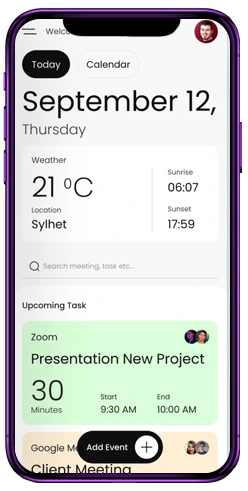 Conference event mobile app screen mockup &mdash; agenda and networking