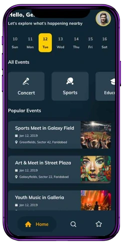 Meeting event app mobile screen mockup &mdash; scheduling and messaging