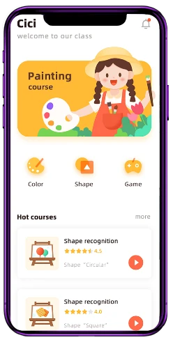 Smartphone mockup showing educational games app interface for children