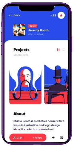 Smartphone mockup showing art and creativity learning app