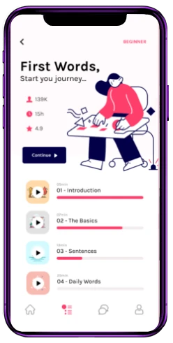 Smartphone mockup showing language learning app for kids