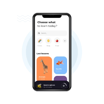 Kids learning app user panel with lessons, parental controls, rewards, and progress tracking