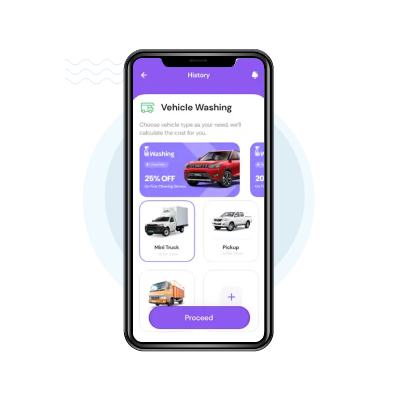 User panel interface mockup for car wash mobile app